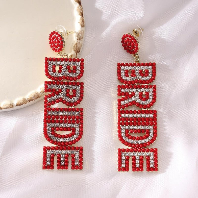 Bride Pearl Rhinestone Earrings  Handmade Beaded Dangle Bridal Jewelry Gift