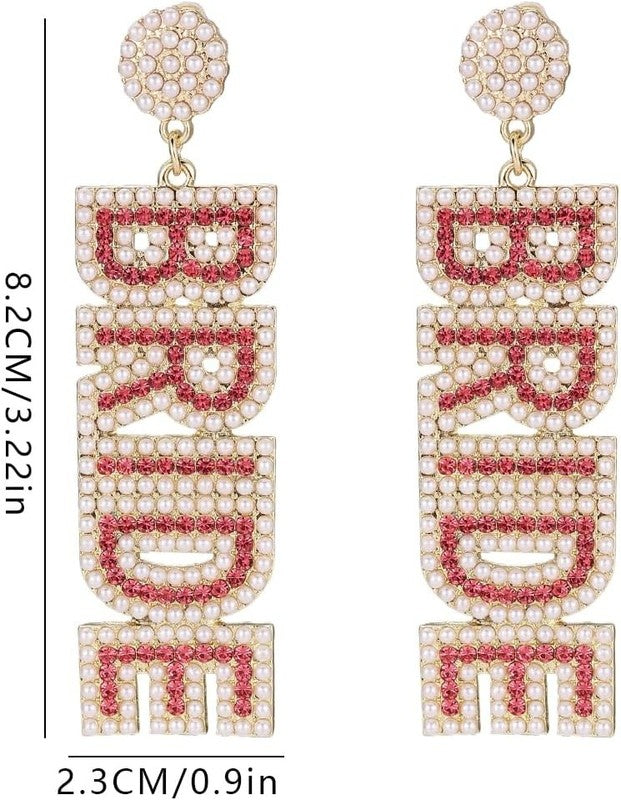 Bride Pearl Rhinestone Earrings  Handmade Beaded Dangle Bridal Jewelry Gift