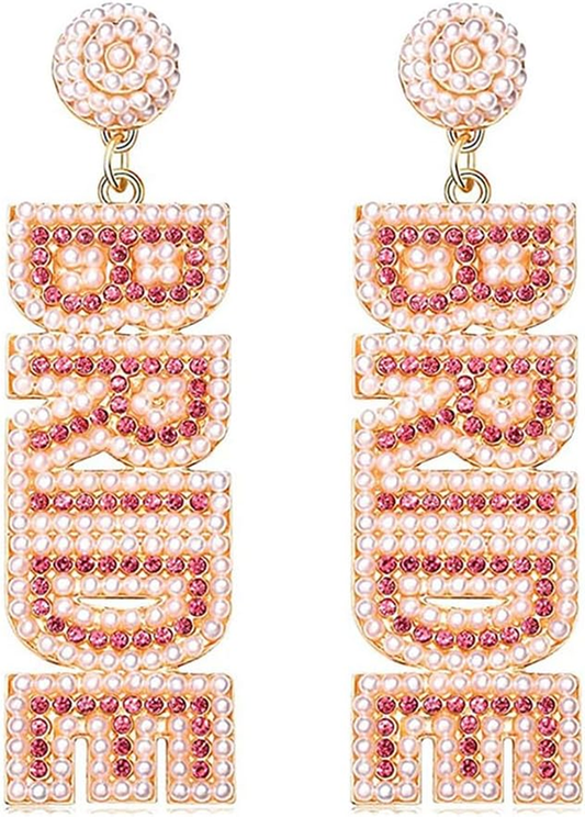 Bride Pearl Rhinestone Earrings  Handmade Beaded Dangle Bridal Jewelry Gift