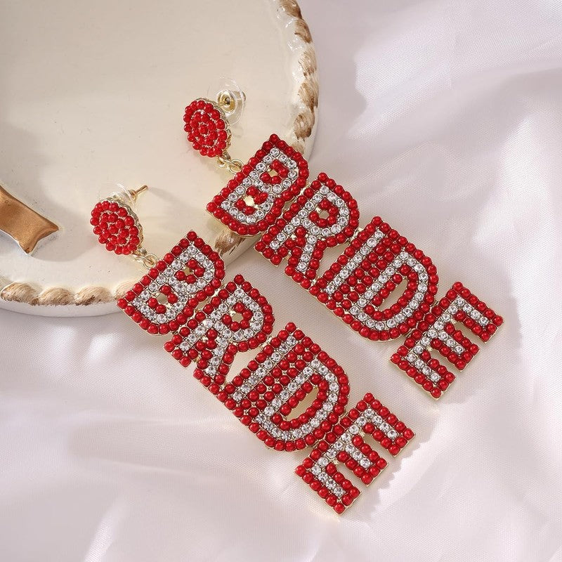 Bride Pearl Rhinestone Earrings  Handmade Beaded Dangle Bridal Jewelry Gift