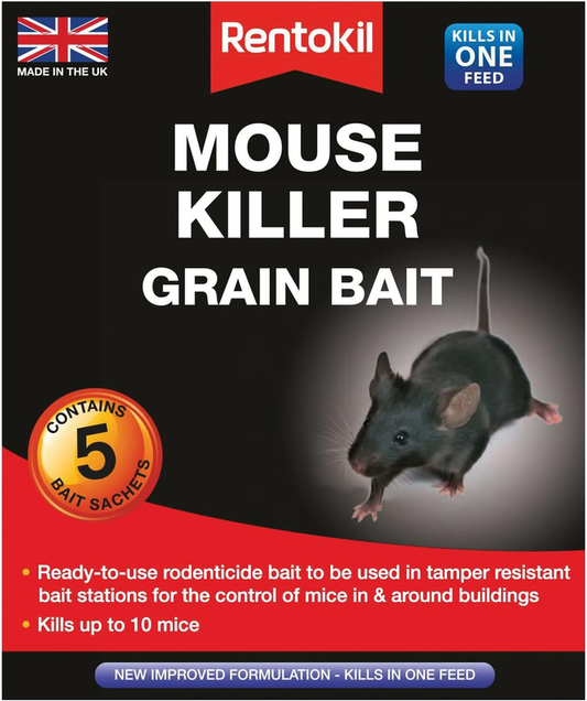 Mouse Killer Grain Bait 5x10g Sachets Strong Rodent Poison Indoor Outdoor Use