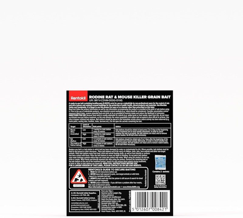 Mouse Killer Grain Bait 5x10g Sachets Strong Rodent Poison Indoor Outdoor Use