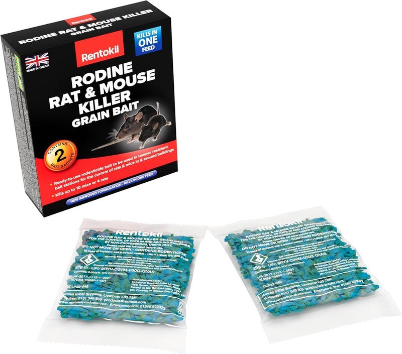 Mouse Killer Grain Bait 5x10g Sachets Strong Rodent Poison Indoor Outdoor Use