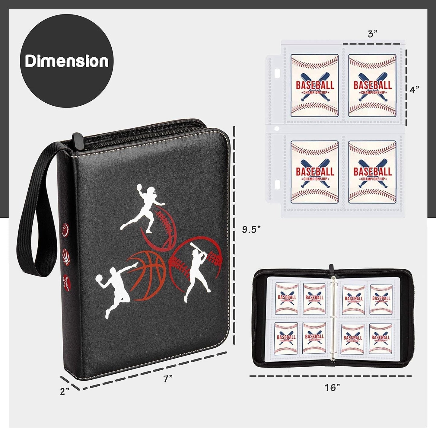 50 Pages 4 Pocket Card Binder Album Trading Cards Collection Holder Sports