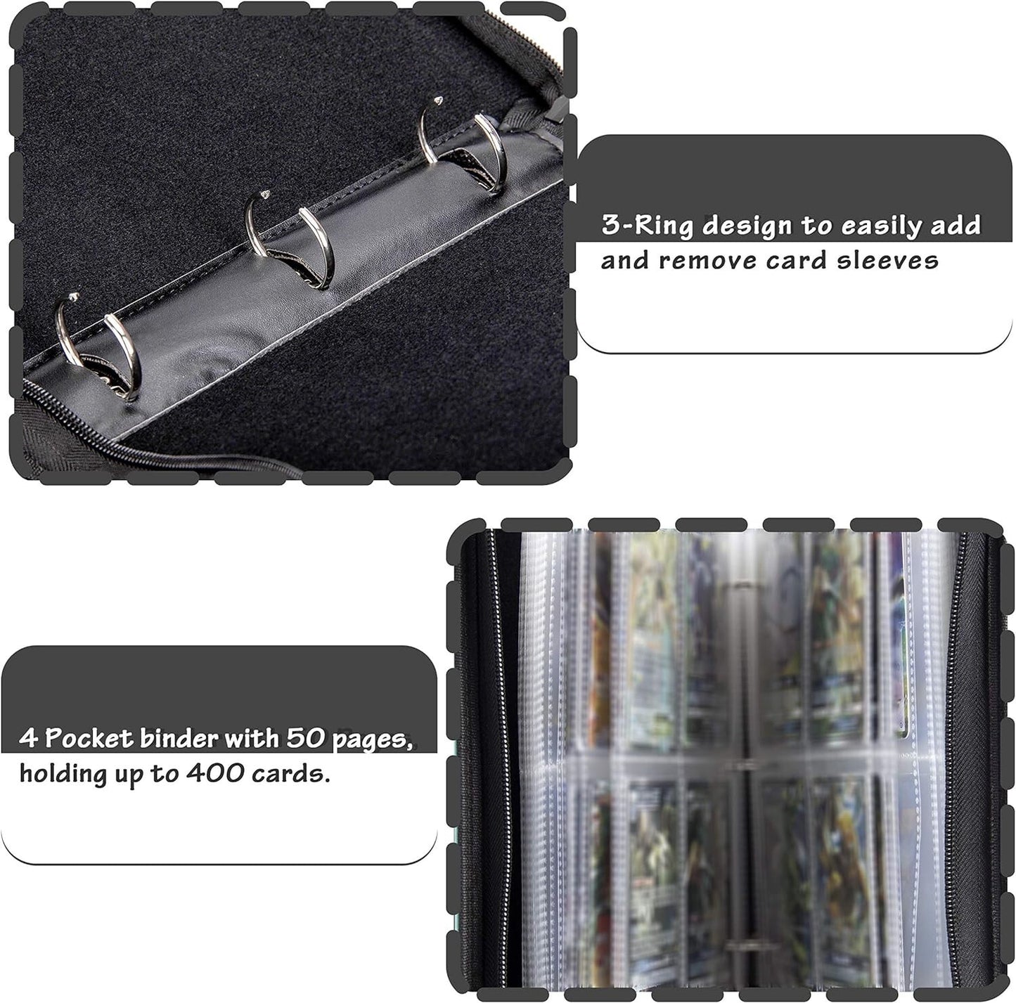 50 Pages 4 Pocket Card Binder Album Trading Cards Collection Holder Sports