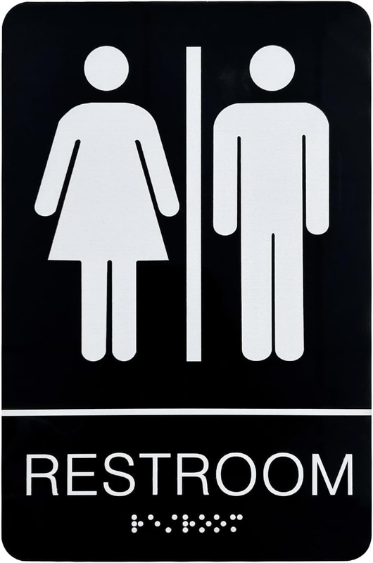 Unisex Toilet Door Sign with Braille Acrylic Restroom Sign Self Adhesive 9x6