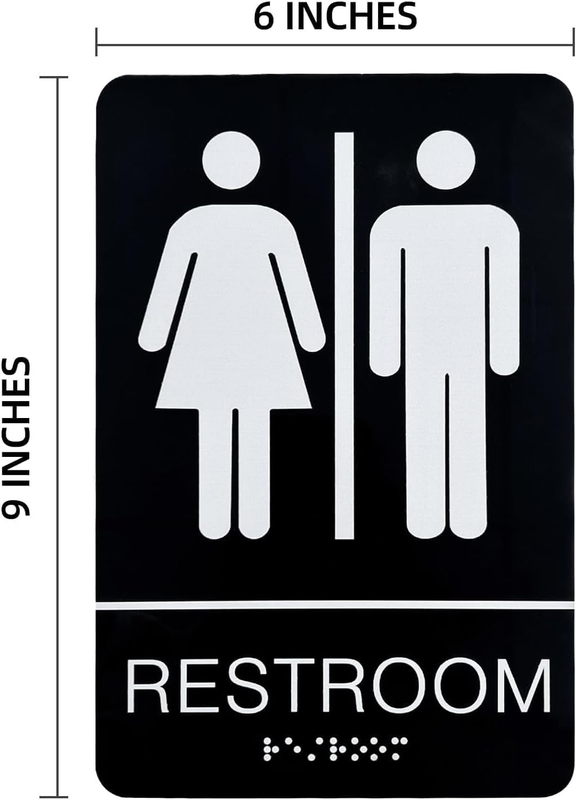 Unisex Toilet Door Sign with Braille Acrylic Restroom Sign Self Adhesive 9x6