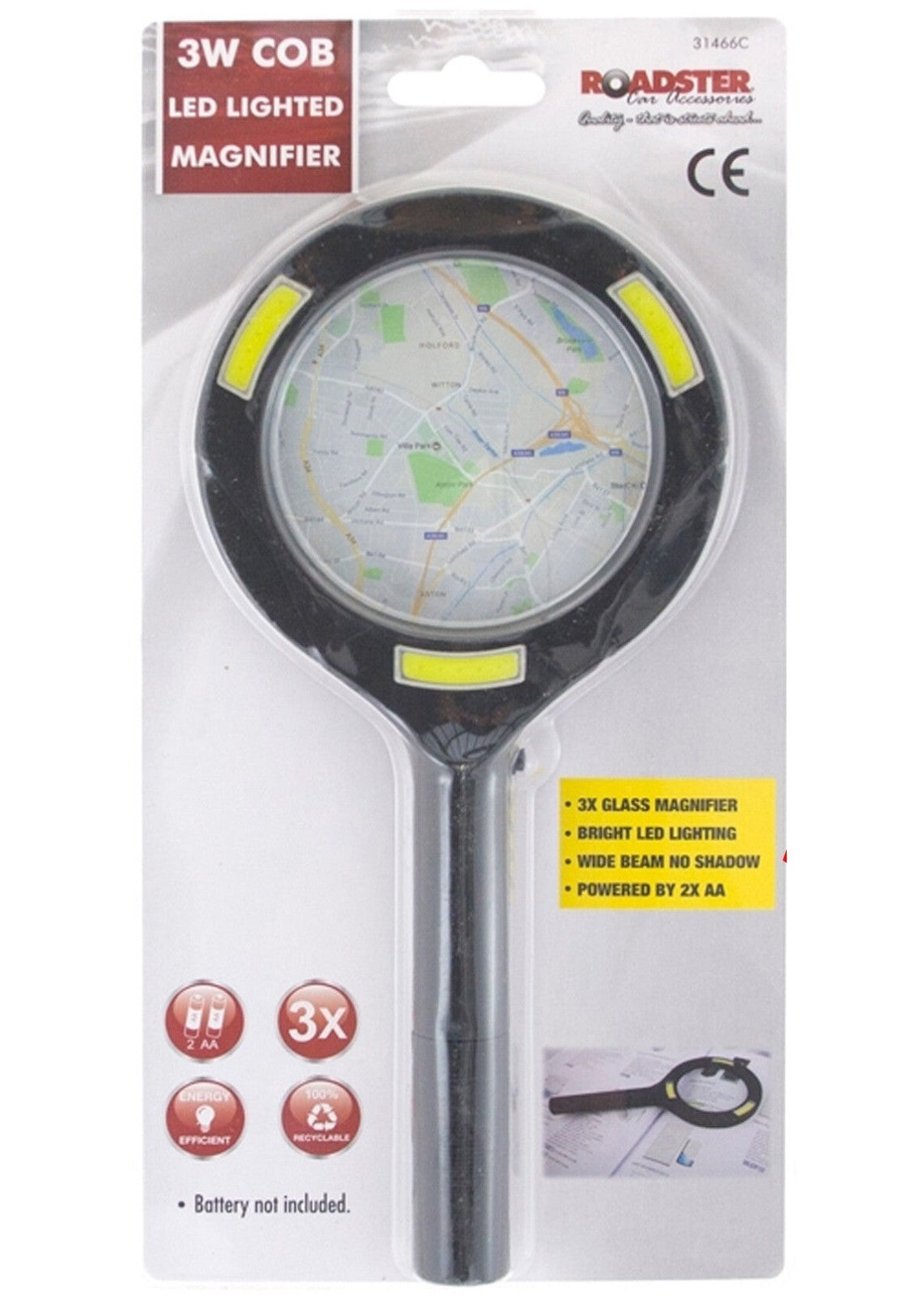 Roadster COB LED Lighted Magnifier Reading Dark Shadow Map Batteries Powered 3W