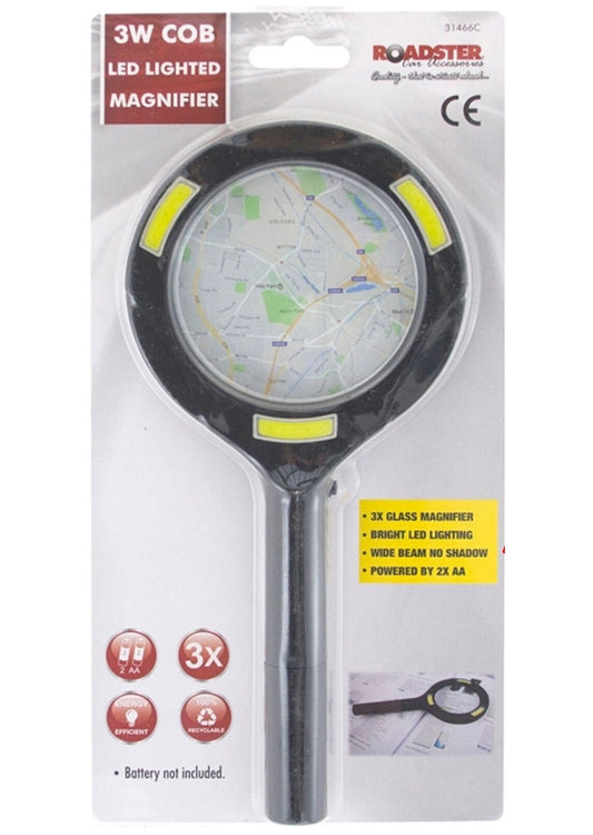 Roadster COB LED Lighted Magnifier Reading Dark Shadow Map Batteries Powered 3W