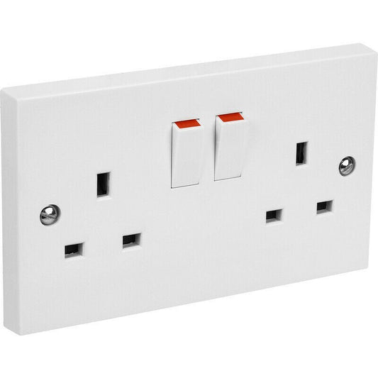 Double Switched Electric Socket Mains Wall Twin 2 Gang White Plug Outlet 13AMP