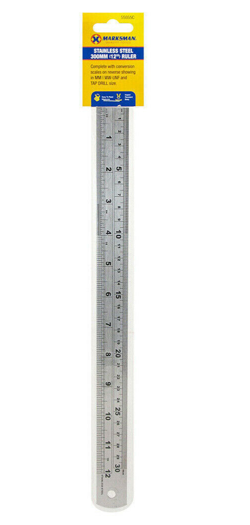 Stainless Steel Rule 12 Inch Metal Measuring Ruler Workshop Hand Tool 300mm