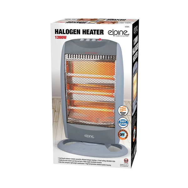 1200W Electric Halogen Heater Oscillating 3 Bar Portable Quartz Grey UK Plug Unbranded