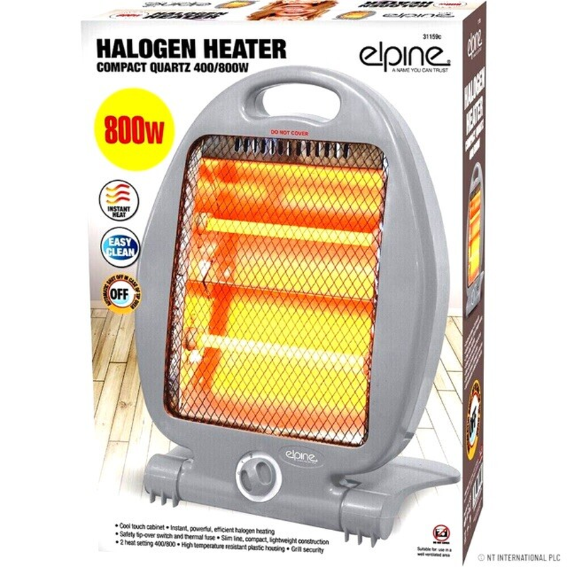 Elpine Halogen Heater 800W Electric Portable Space Room Heating Appliance Grey