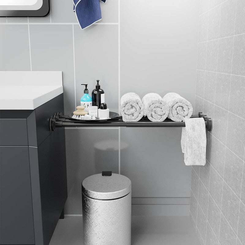 2Pcs Adjustable Curtain Tension Rod 48-67CM No Drill Spring Shower Window Black