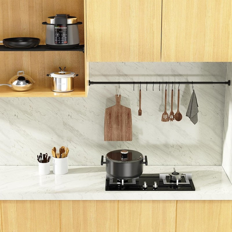 2Pcs Adjustable Curtain Tension Rod 48-67CM No Drill Spring Shower Window Black