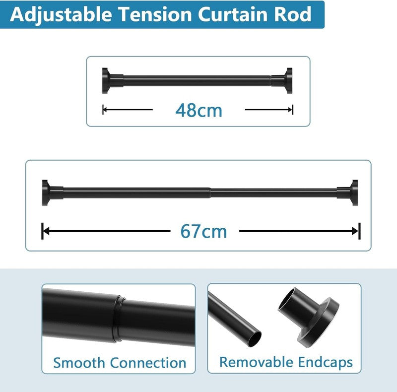 2Pcs Adjustable Curtain Tension Rod 48-67CM No Drill Spring Shower Window Black
