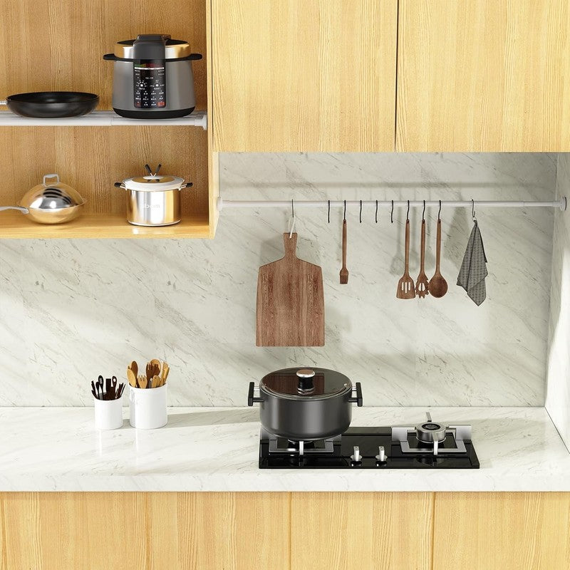 Extendable Shower Curtain Rod 48-82CM No Drill Adjustable Tension Pole White