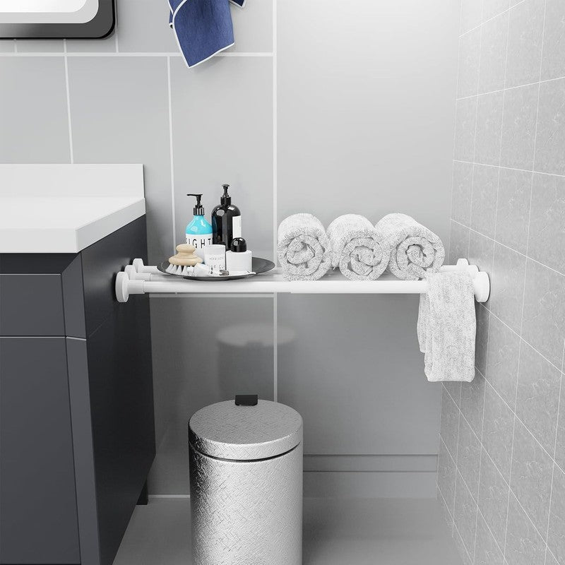 Extendable Shower Curtain Rod 48-82CM No Drill Adjustable Tension Pole White