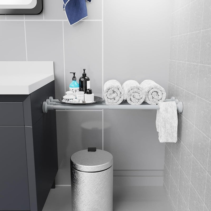 Extendable Curtain Tension Rod 48-118CM No Drill Adjustable Shower Window Gray