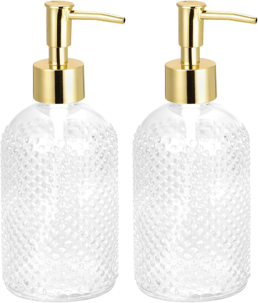 Glass Soap Dispensers Set 2pcs 17oz Clear Pump Bottles for Kitchen Bathroom