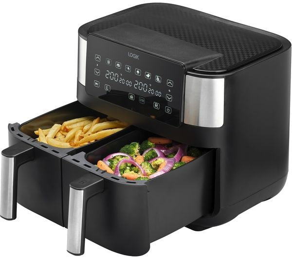 Logik Air Fryer Dual Basket 7.2L L72AFB23 Black Silver Large Capacity Cooker