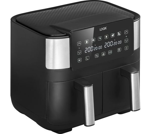 Logik Air Fryer Dual Basket 7.2L L72AFB23 Black Silver Large Capacity Cooker