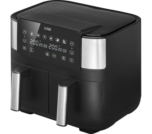 Logik Air Fryer Dual Basket 7.2L L72AFB23 Black Silver Large Capacity Cooker