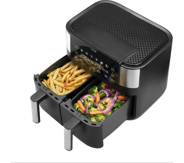 Logik Air Fryer Dual Basket 7.2L L72AFB23 Black Silver Large Capacity Cooker