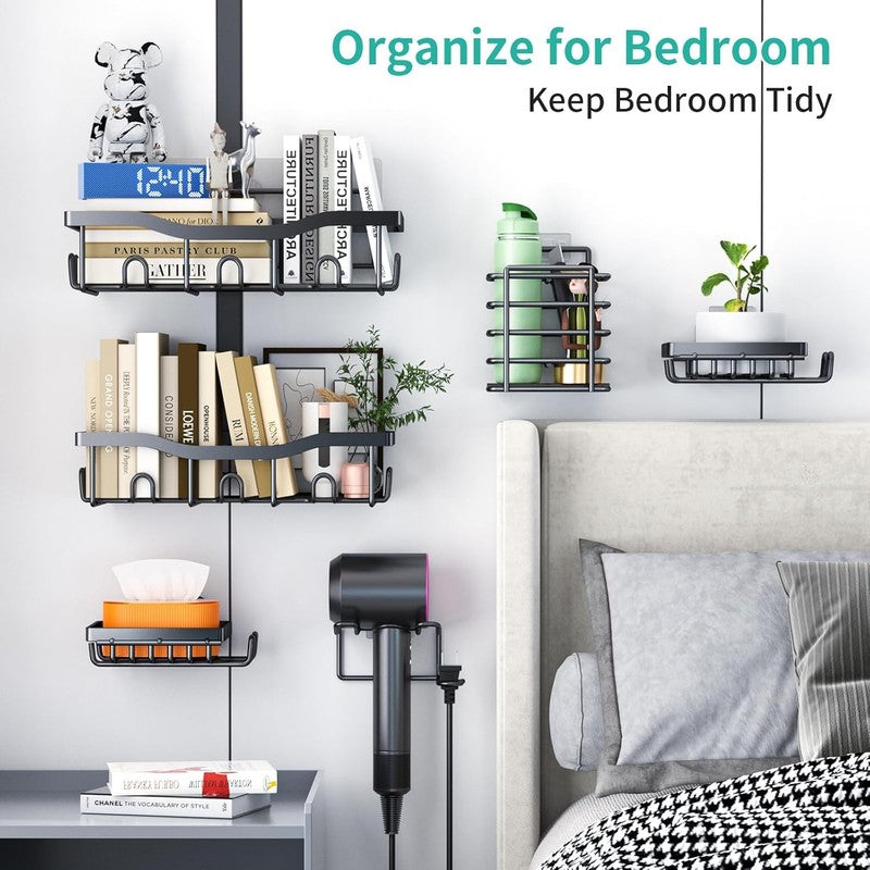 6-Pack Rustproof Shower Caddy Bathroom Shelf Set No-Drill Wall Organizer Black