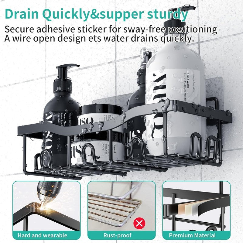 6-Pack Rustproof Shower Caddy Bathroom Shelf Set No-Drill Wall Organizer Black