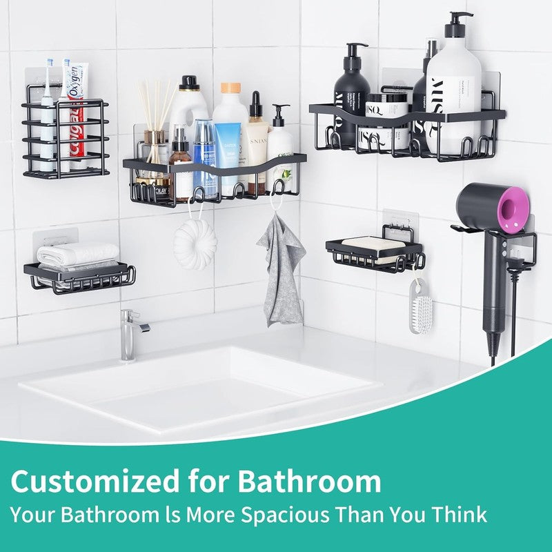 6-Pack Rustproof Shower Caddy Bathroom Shelf Set No-Drill Wall Organizer Black