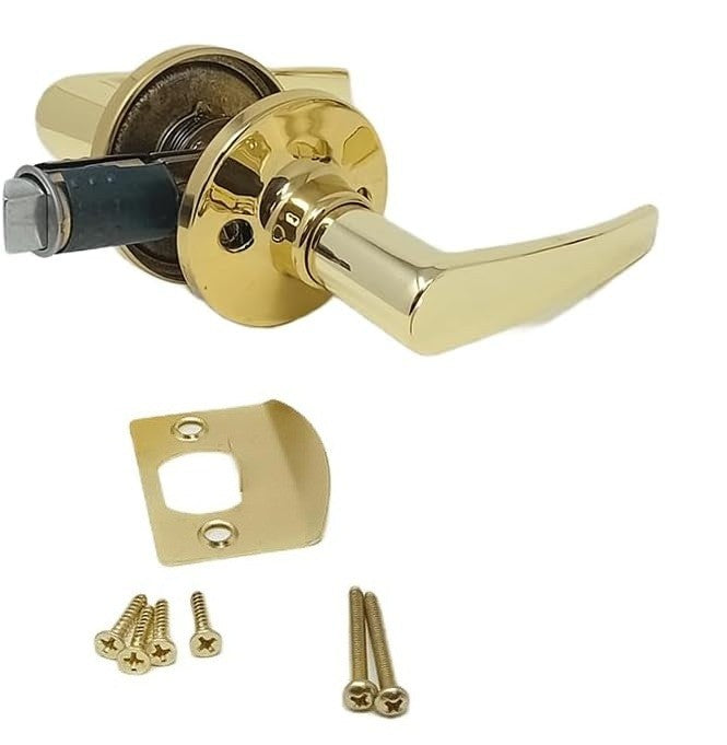 Door Handle Set Gold Smooth Finish Brass Mortice Latch Interior Circular Pack of