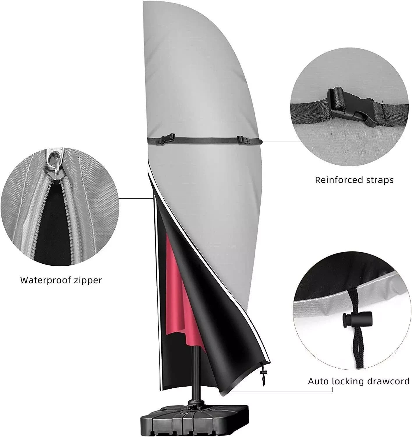 Garden Umbrella Cover Waterproof Parasol Silver fit up to 190*50*30cm