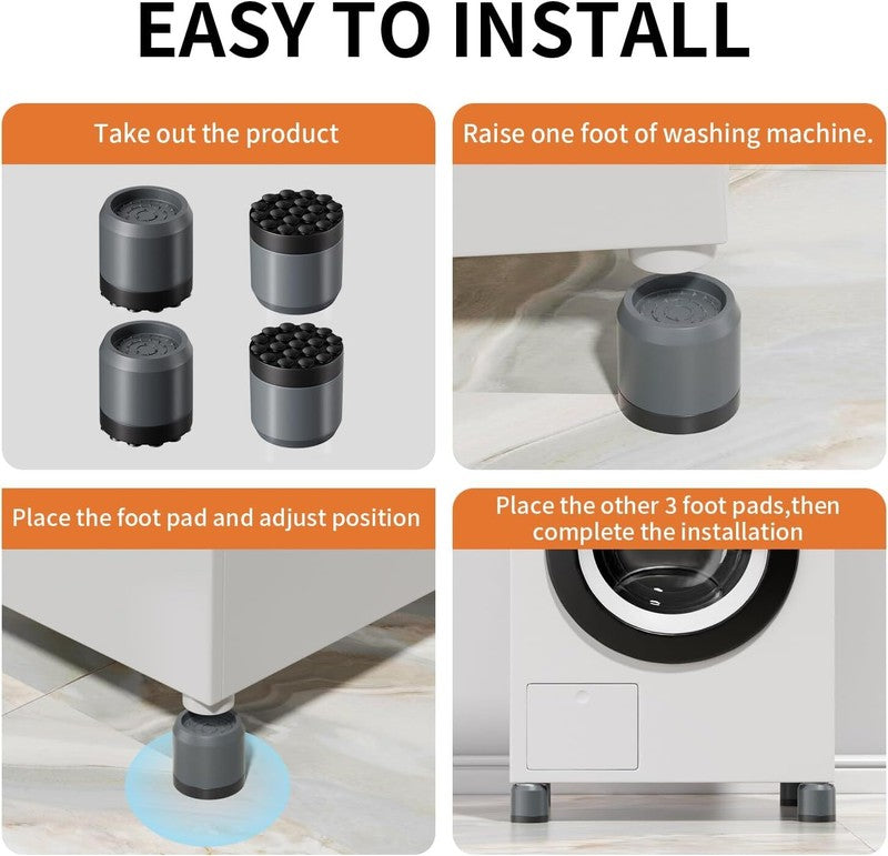 Anti Vibration Feet Pads Washing Machine Dryer Support Stand Rubber Grey 4Pc