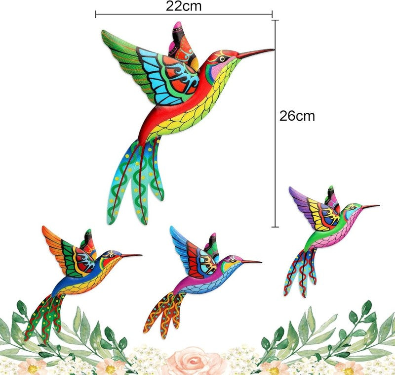 4Pcs Garden Wall Art Metal Hummingbird Outdoor Fence Hanging Yard Decorations