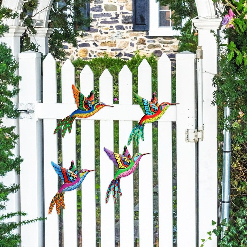 4Pcs Garden Wall Art Metal Hummingbird Outdoor Fence Hanging Yard Decorations