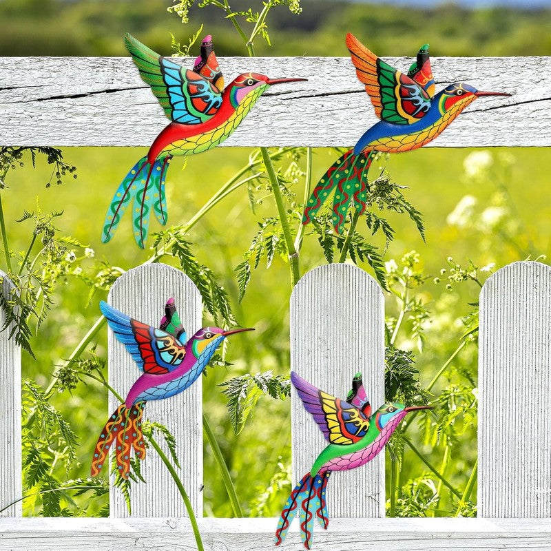 4Pcs Garden Wall Art Metal Hummingbird Outdoor Fence Hanging Yard Decorations