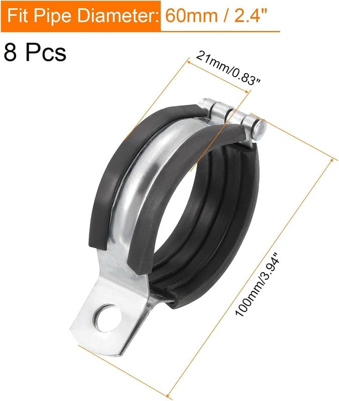 8Pcs Pipe Strap Split Ring Hanger 60mm Rubber Cushion Support Bracket Clamps