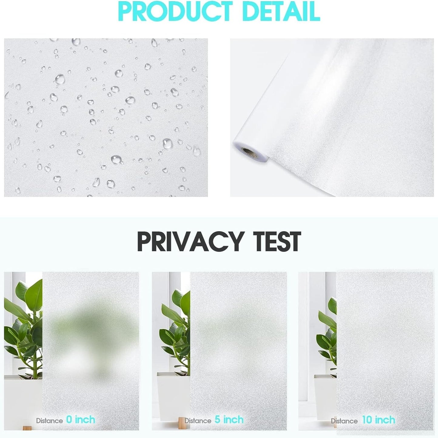 Frosted Glass Window Film Static Cling Privacy Removable Non Adhesive 44.5x300cm