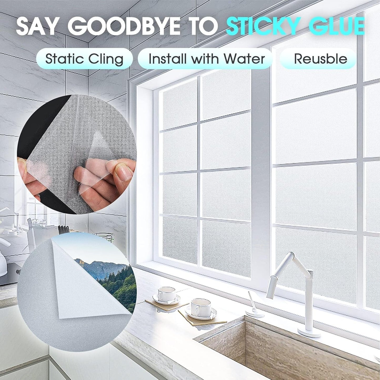 Frosted Glass Window Film Static Cling Privacy Removable Non Adhesive 44.5x300cm