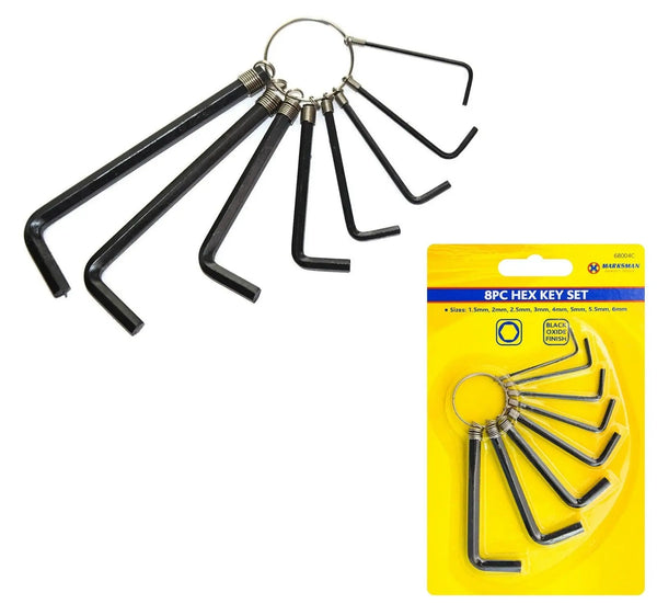 Strong Metric Imperial Hex Allen Key Set 8PC Hexagon Wrench with Keyring Holder Marksman