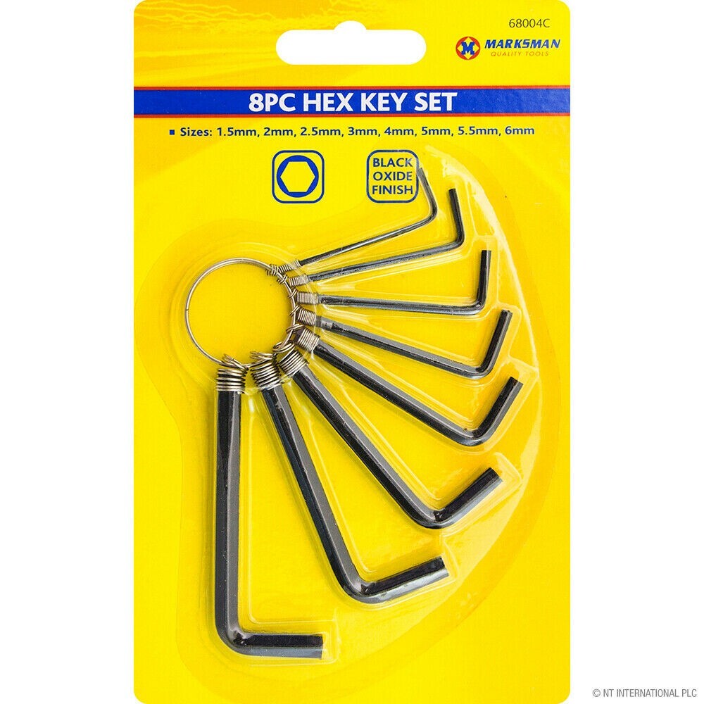 Strong Metric Imperial Hex Allen Key Set 8PC Hexagon Wrench with Keyring Holder