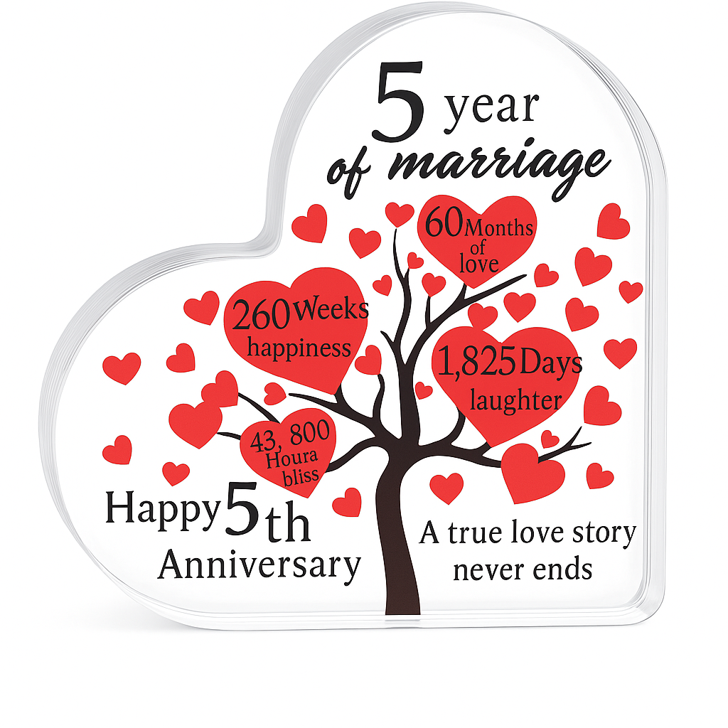 5th Anniversary Gift Plaque Acrylic Heart for Wife Husband Couples Romantic Love