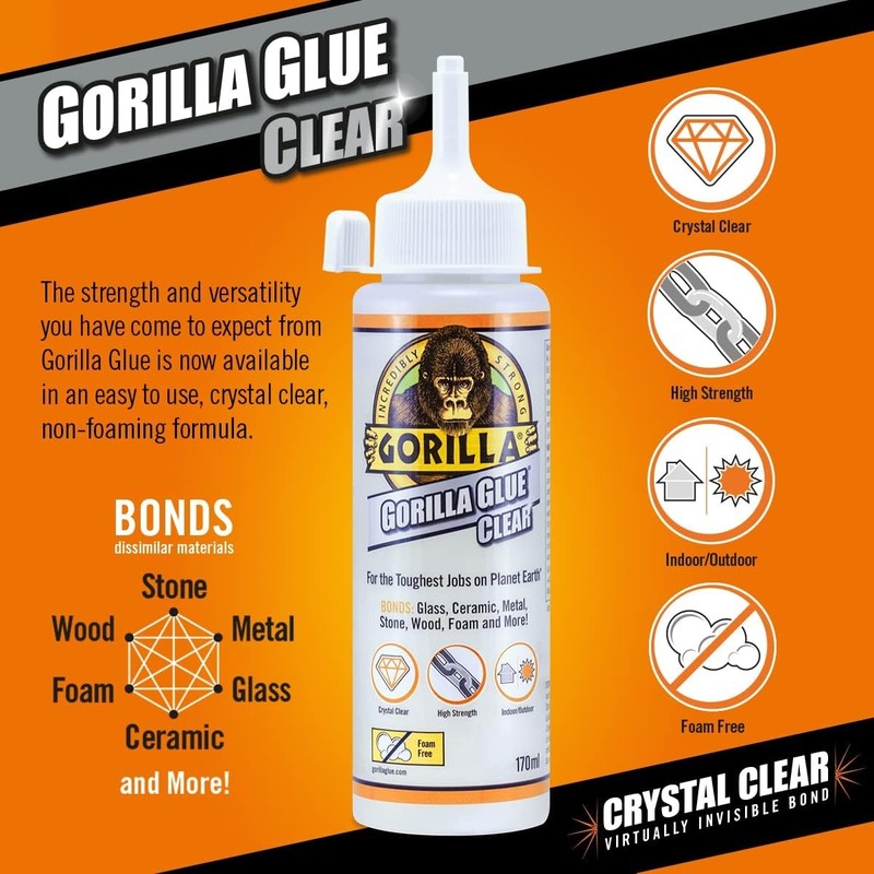 Gorilla Glue Clear 110ml All Purpose Strong Adhesive Wood Metal Ceramic Glass
