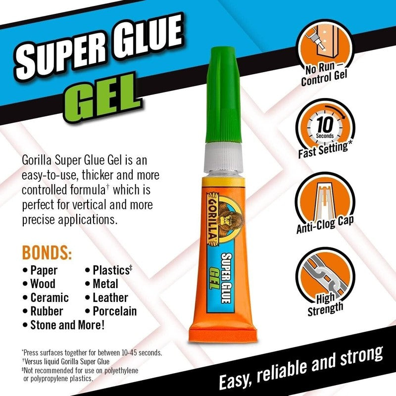 Gorilla Super Glue Gel 3g All Purpose No Run Strong Adhesive Repair