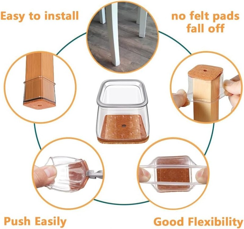 Silicone Chair Leg Protectors Floor Caps 20PCS Square Fit 40-55mm XL