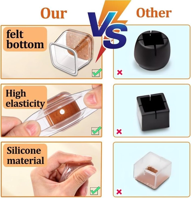 Silicone Chair Leg Protectors Floor Caps 20PCS Square Fit 40-55mm XL