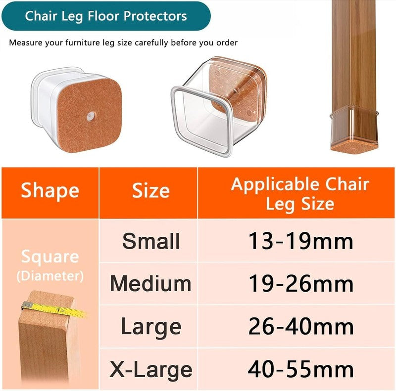 Silicone Chair Leg Protectors Floor Caps 20PCS Square Fit 40-55mm XL