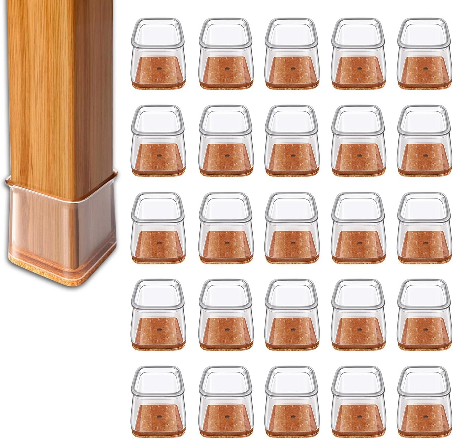 Silicone Chair Leg Protectors Floor Caps 20PCS Square Fit 40-55mm XL