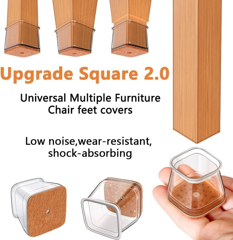 Silicone Chair Leg Protectors Floor Caps 20PCS Square Fit 40-55mm XL